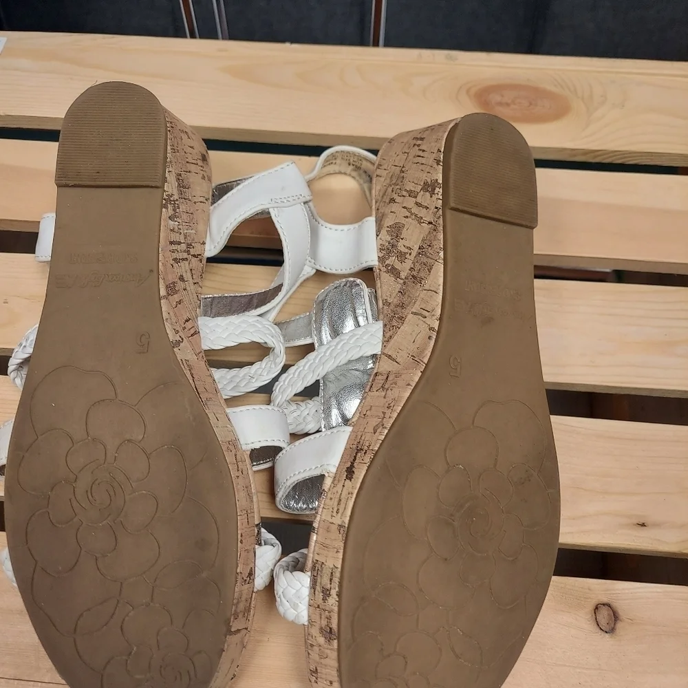 American Eagle Kid's Size 5 White Strap Sandals with Wedge Heels